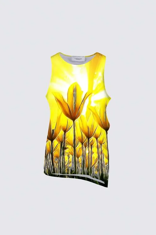  Fashionable Women's ClothingFloral Embosses: Tulip Daydream 02 Designer Florence Sleeveless Knotted Tee