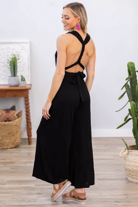  Contemporary Casual DealsBlack Convertible Strap Wide Leg Jumpsuit