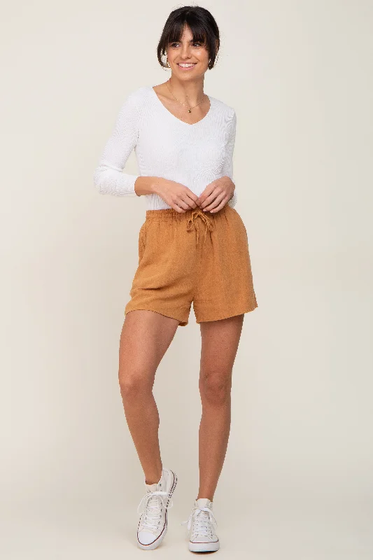  Women's Seasonal Wardrobe ClothingYellow Drawstring Linen Shorts