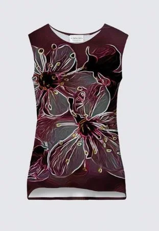  Women's High-Fashion ClothesFloral Embosses: Pictorial Cherry Blossoms 01-04 Designer Coco Sleeveless Tee