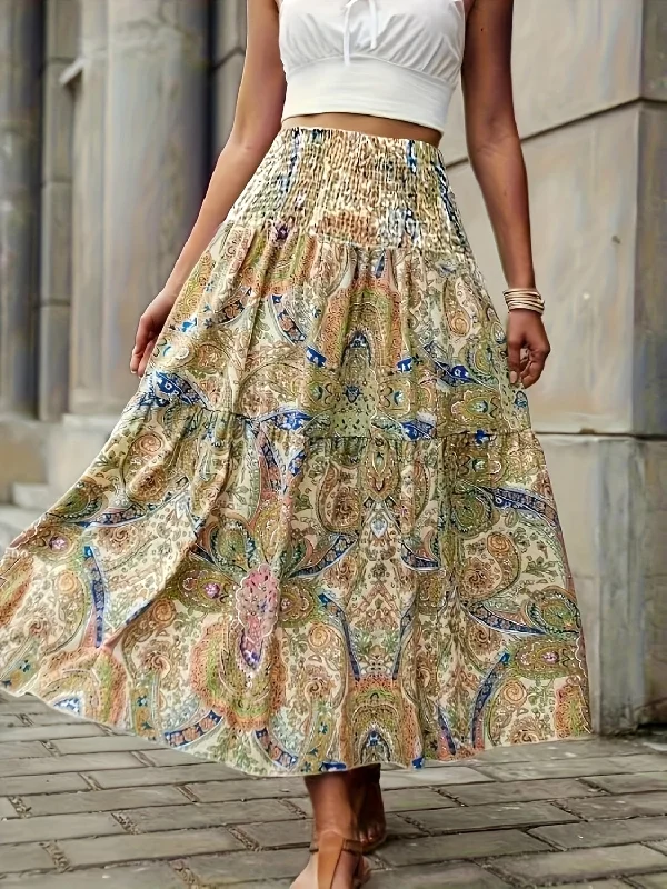  Women's Casual Apparel For WeekendsThe Dreamy Tier Paisley High Waist Skirt