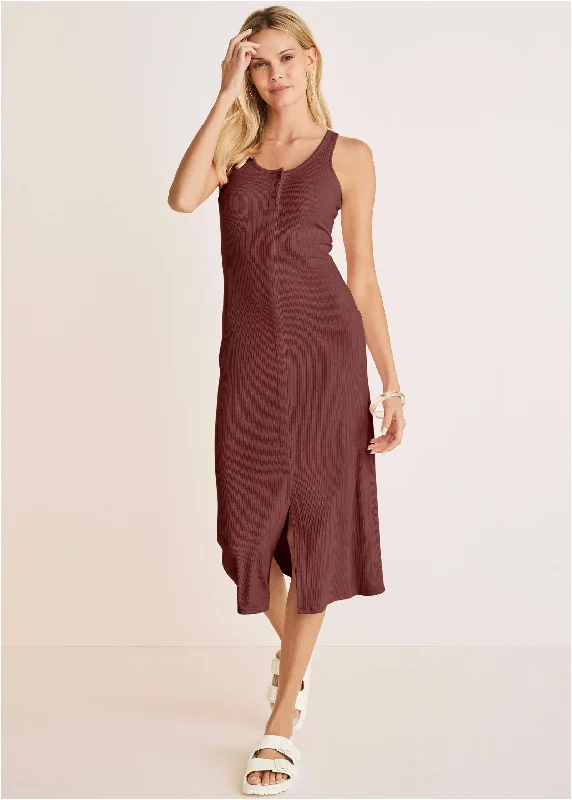  Women's Vacation ClothesHenley Midi Dress - Auburn