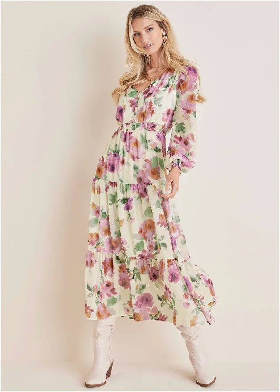  Luxury Women's ClothingTiered Floral Maxi Dress - Chalet Bouquet