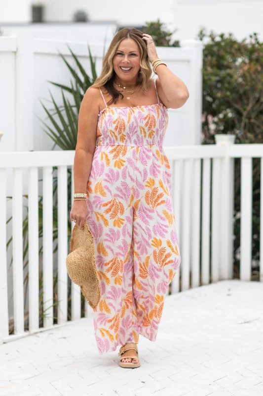  New Styles Just InPink Tropical Leaf Print Jumpsuit