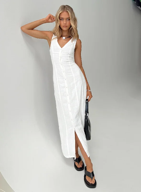  Women's Trendy ClothesSummer Season Linen Blend Maxi Dress White