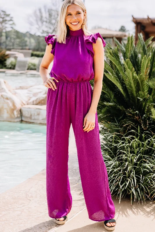  Women's Casual Clothing For LoungingGet Together Magenta Purple Ruffle Jumpsuit