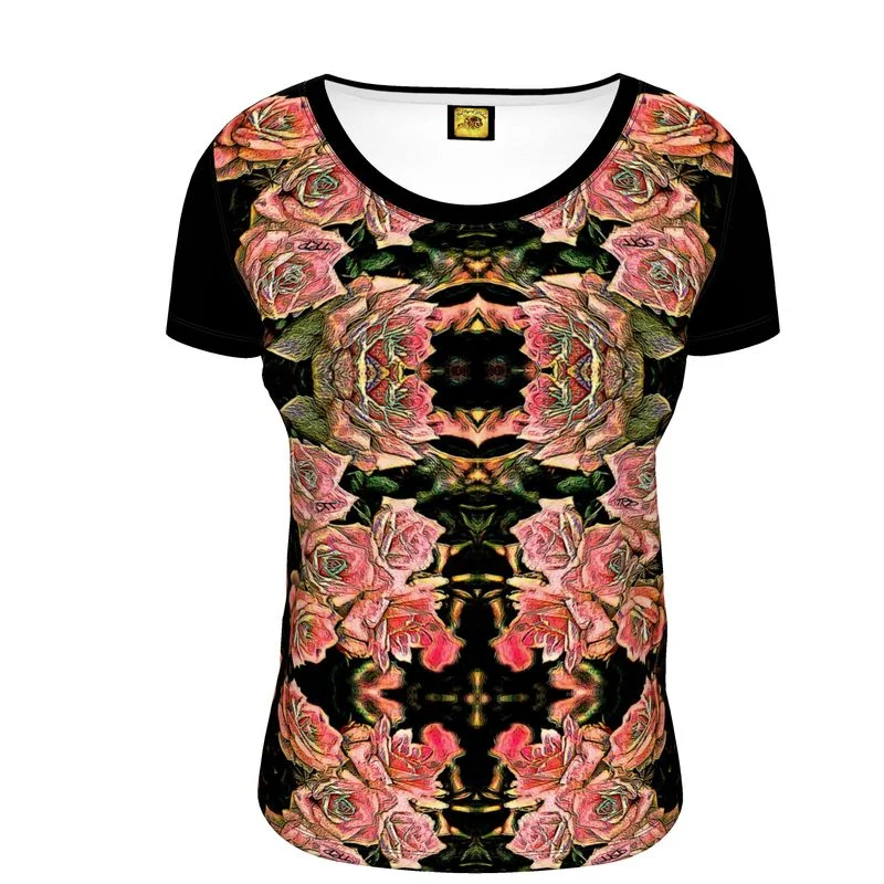  Women's Elegant Clothing SetsFloral Embosses: Roses 06-01 Ladies Designer Scoop Neck T-shirt