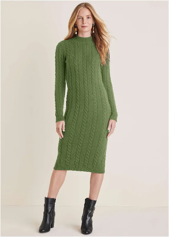  Women's Clothes For Outdoor EventsMockneck Midi Sweater Dress - Bronze Green