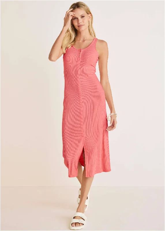  Women's Work ApparelHenley Midi Dress - Coral