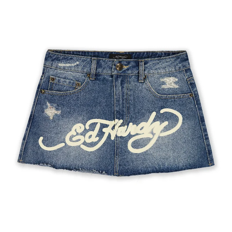  Vintage-Inspired Women's ApparelMulti Tattoo Denim Mini Skirt