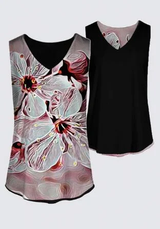  Women's Party ClothesFloral Embosses: Pictorial Cherry Blossoms 01-03 Designer Kaplan Sleeveless Tee