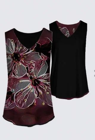  Women's Clothing For Everyday WearFloral Embosses: Pictorial Cherry Blossoms 01-04 Designer Kaplan Sleeveless Tee