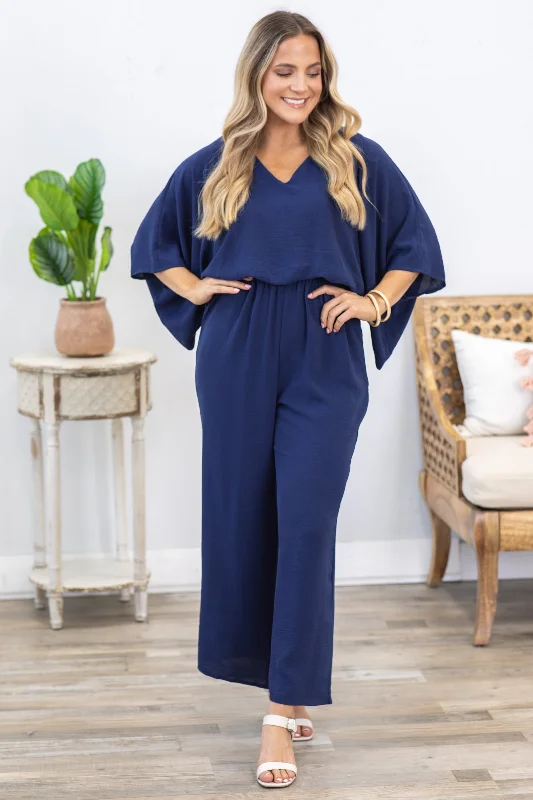  Massive SavingsNavy Dolman Sleeve Woven Jumpsuit