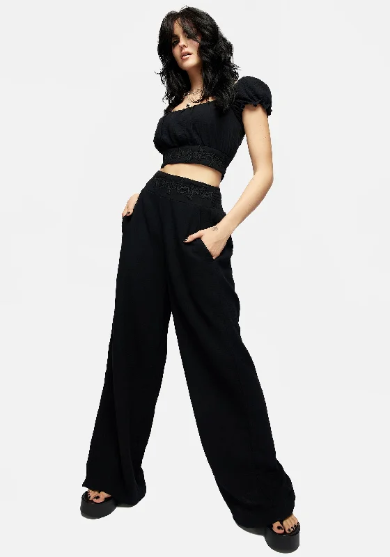  Women's Sporty Chic ClothesVine Textured Wide Leg Trouser