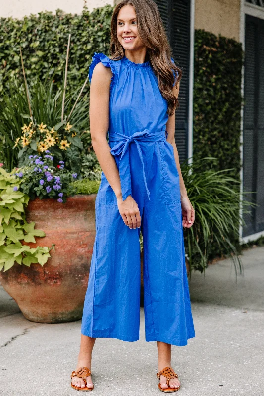  Trendy Athleisure Clothing For WomenGo With Confidence Cobalt Blue Ruffled Jumpsuit