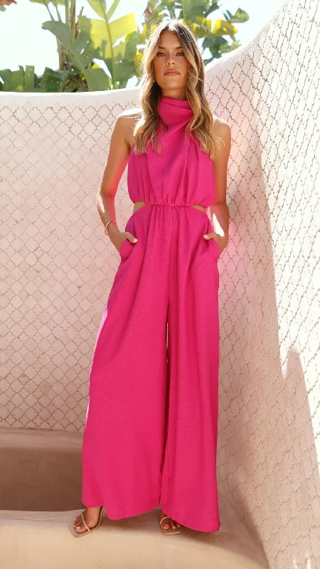  Chic Women's OutfitLara Halter Neck Wide Leg Jumpsuit - Pink