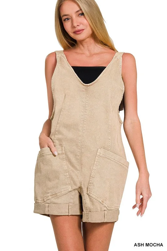  Comfortable ChicWashed Adjustable Strap Romper - Ash Mocha