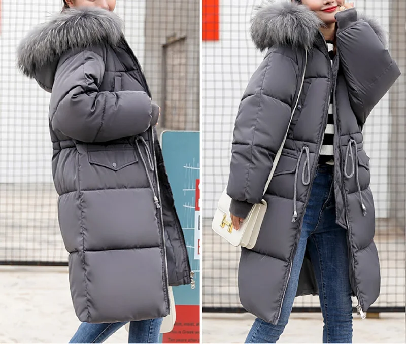  Limited Stock, Big DiscountsWomens Cinch Waist Puffy Jacket with Furry Hood