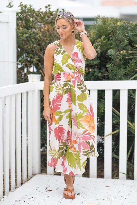  Summer DealsWine And Light Olive Floral Flowy Jumpsuit