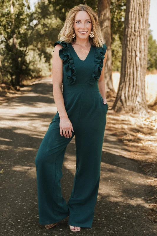  On-Trend Fashion OffersDescanso Ruffle Jumpsuit | Dark Green