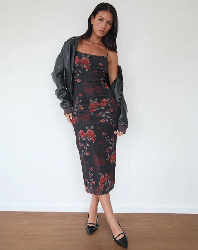  Luxury Fashion DiscountsNori Midi Dress in Watercolour Rose Black