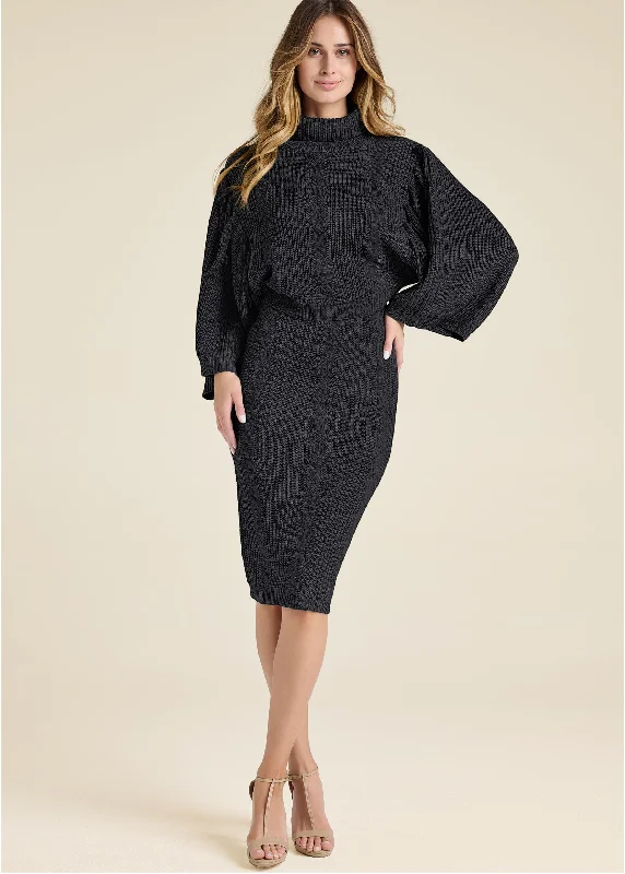  Women's Travel ApparelTwo-Piece Sweater Dress  - Black