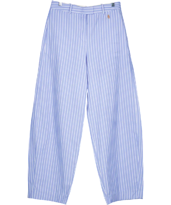  Stylish DealsAttico Blue Striped Straight Leg Cotton Blend Trousers UK 12