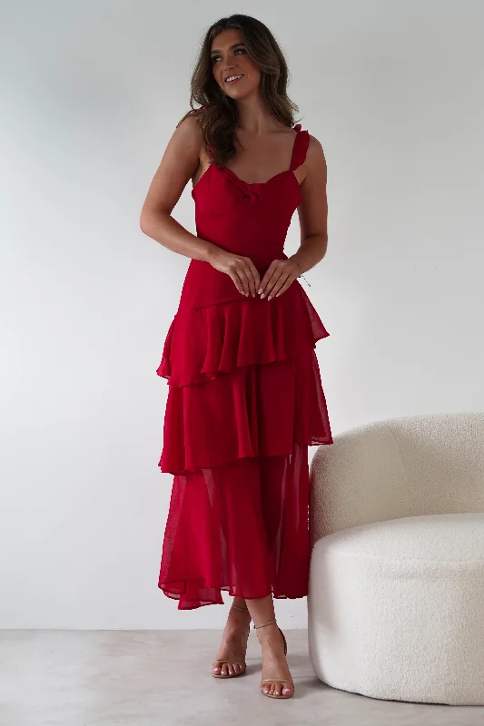  Timeless Women's ClothingVictoria Ruffle Midaxi Dress | Red