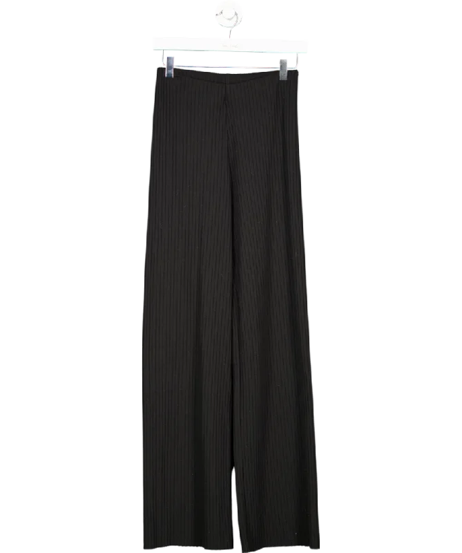  Easy Elegance SalesBlack Ribbed Wide Straight-leg Trouser UK XS