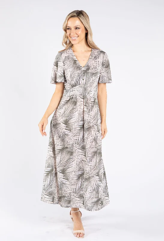  Athleisure Style SalePalm Print V Neck Midi Dress