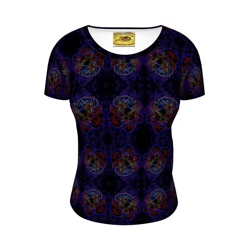  Women's Relaxed ClothesFloral Embosses: Roses 01 Patterned Ladies Designer Scoop Neck T-shirt