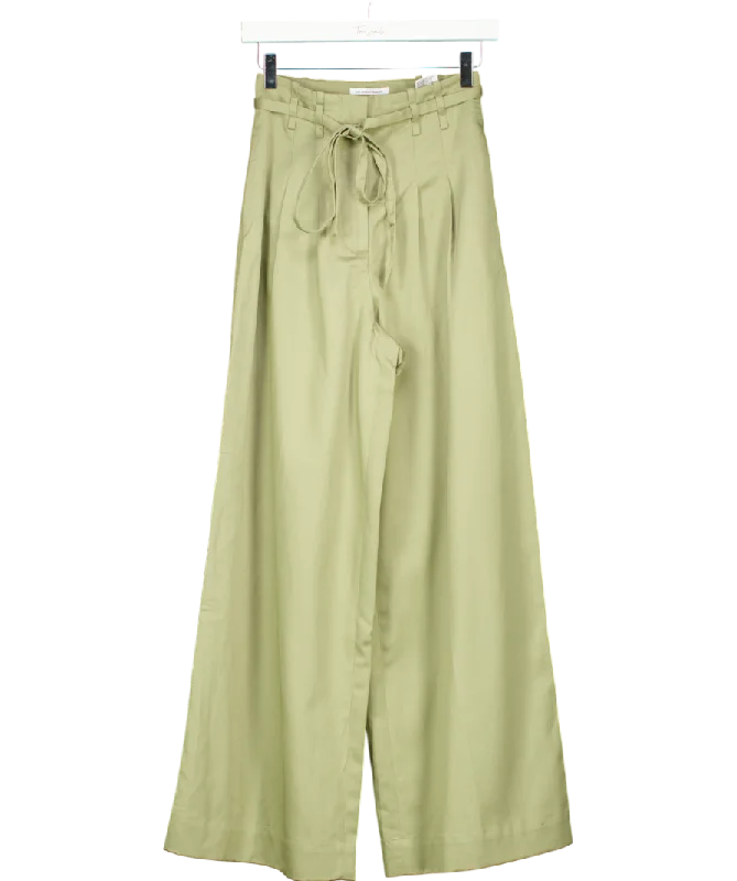  Women's Luxury Attire& Other Stories Green Linen Blend Wide Belted Trousers UK 4