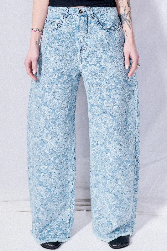  Women's Seasonal ClothingLight Blue Brocade Denim Boyfriend Trousers