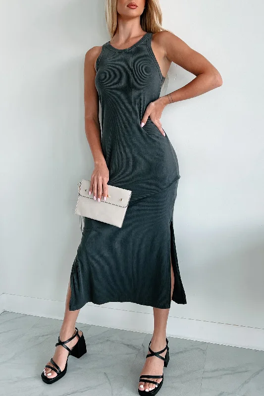  Stylish And Comfortable Clothing For WomenChances Are Ribbed Tank Midi Dress (Charcoal)