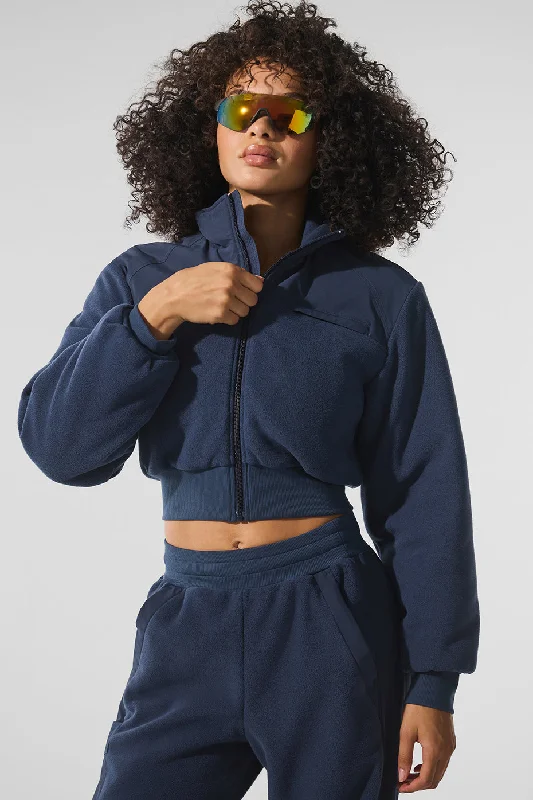  Women's Elegant ApparelPolar Fleece Cropped Wintry Mix Jacket - Navy