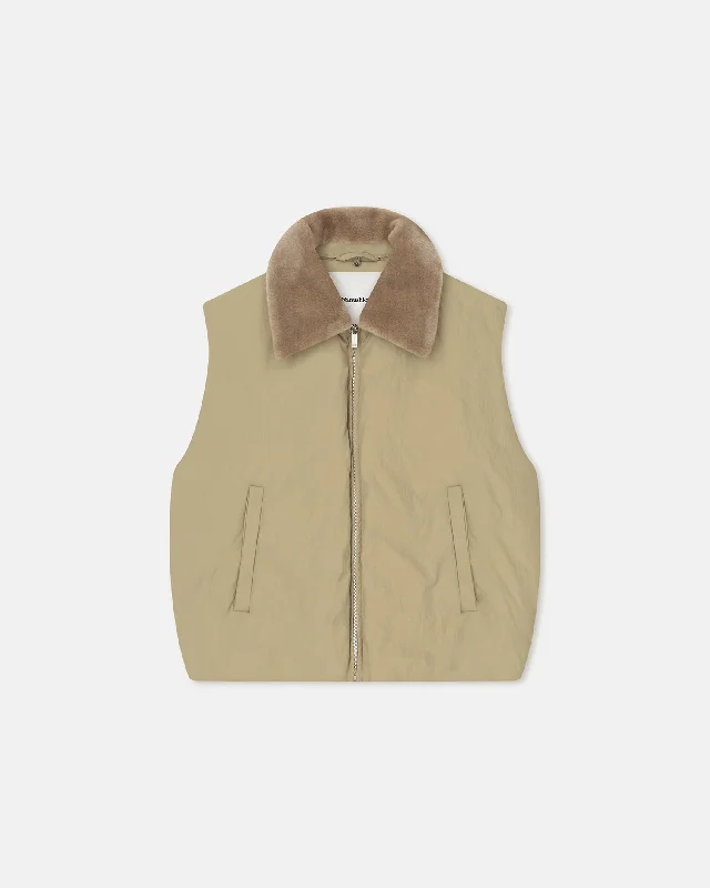  Casual Clothing For WomenMexim - Faux Fur and Tech Nylon Vest - Sage/ Beige