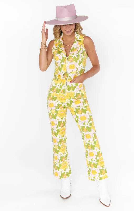  Modern Women's AttireJacksonville Cropped Jumpsuit ~ Fresh Floral Denim