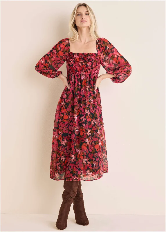  Formal Clothing For WomenSmocked Midi Dress - Autumn Petals