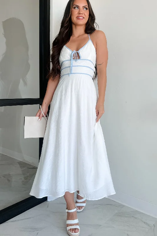  Fresh Fashion DiscountsSeaside Symphony Halter Midi Dress (White/Blue)