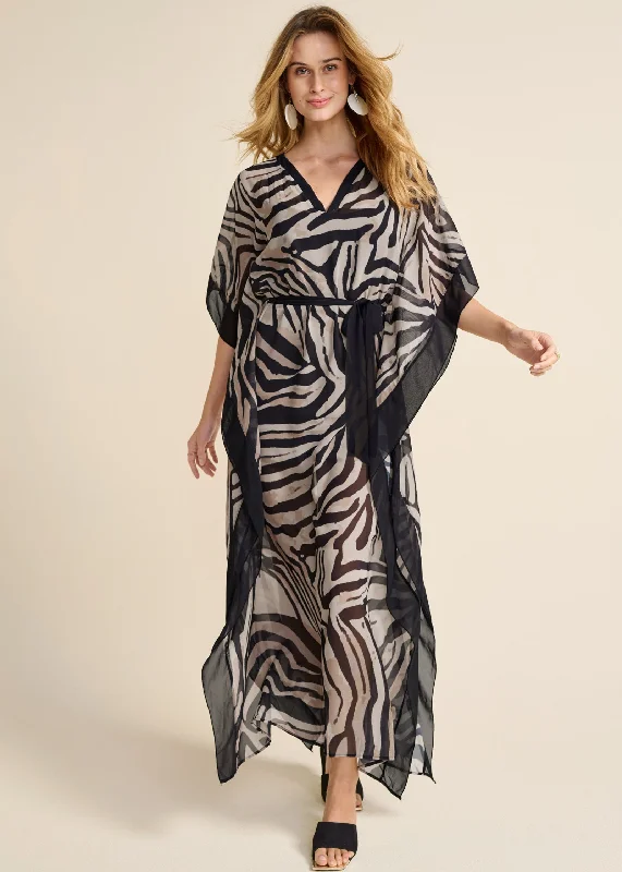  Plus-Size Women's GarmentsAnimal Print Caftan Dress  - Black & Natural