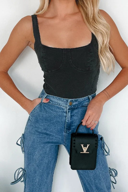  Shop SalesFueled By Confidence Stretchy Denim Bodysuit (Washed Black)