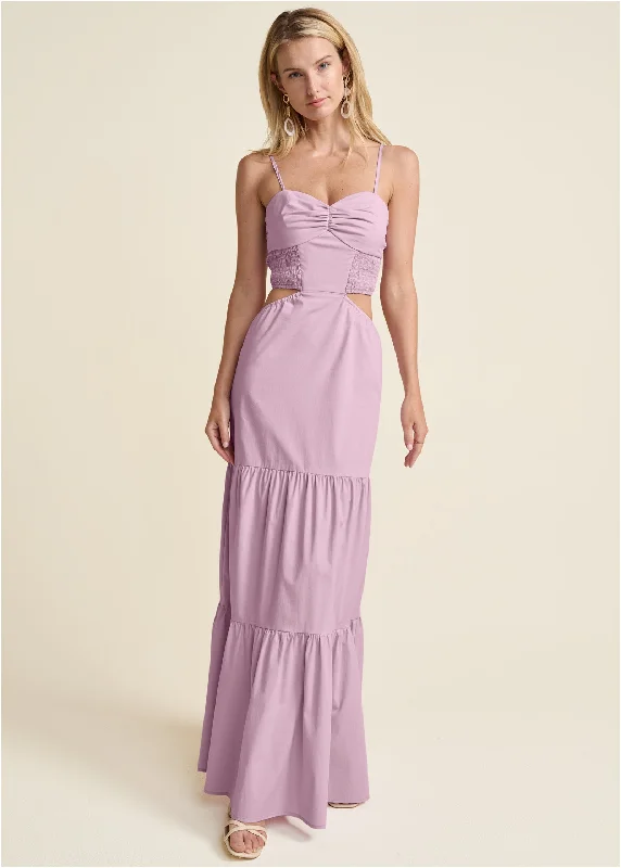  Vintage-Inspired Women's ClothesCutout Tie-Back Maxi Dress - Light Purple