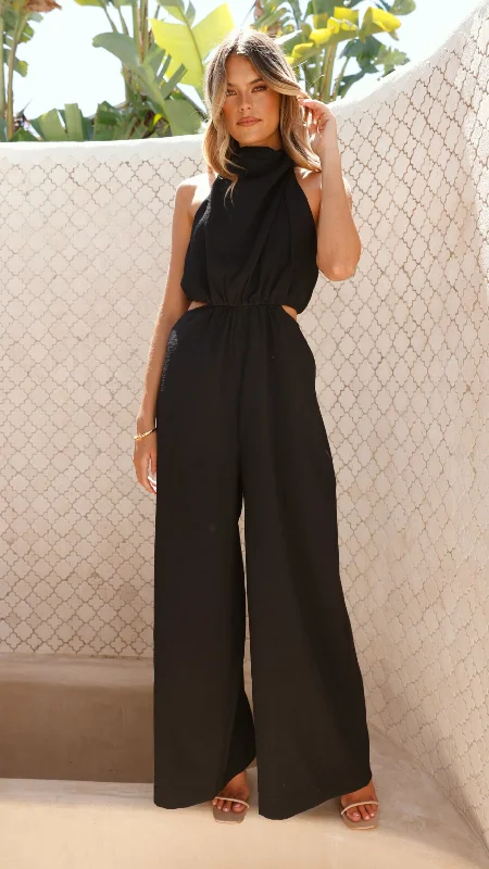  Trend Forward ThreadsLara Halter Neck Wide Leg Jumpsuit - Black