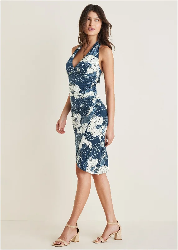  Stylish Women's Garments For HolidaysHalter Wrap Dress - Happy Poppy Blue