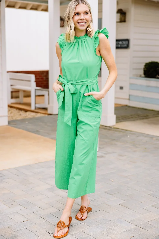  Women's Vintage-Inspired ClothingGo With Confidence Kelly Green Ruffled Jumpsuit