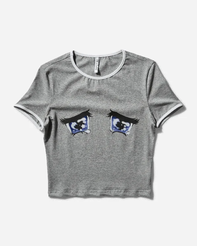  Limited Stock, Big SaleWomen's "No Cry" Crying Eyes Printed T-Shirt Grey