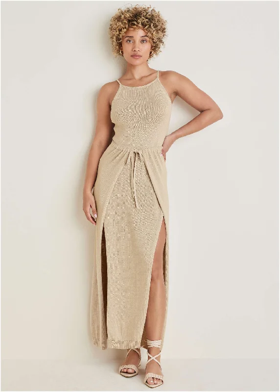  Women's Casual Apparel For WeekendsHigh Slit Sweater Maxi - Sand