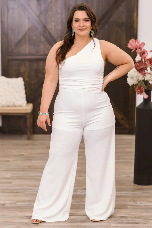  Trendy Fashion SaleOff White One Shoulder Jumpsuit