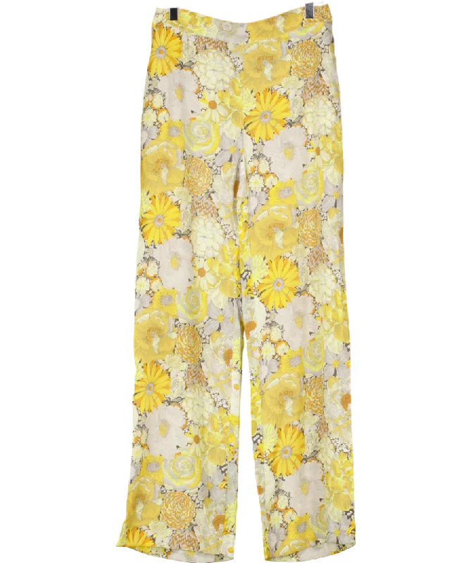  Women's Holiday AttireReally Wild floral Wide Leg Silk Palazzo Pants UK 6