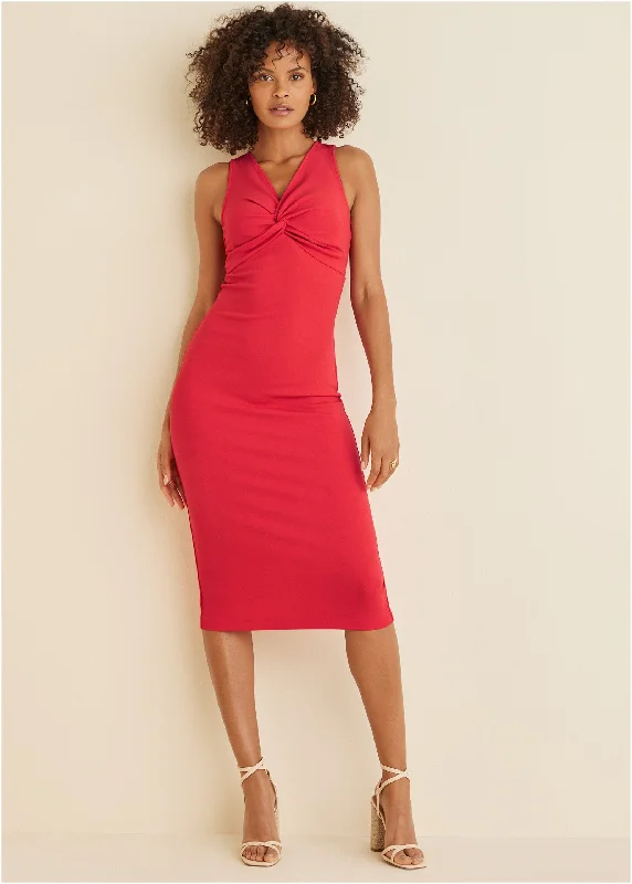  Affordable Luxury Women's ApparelTwist Front Midi Dress - Red